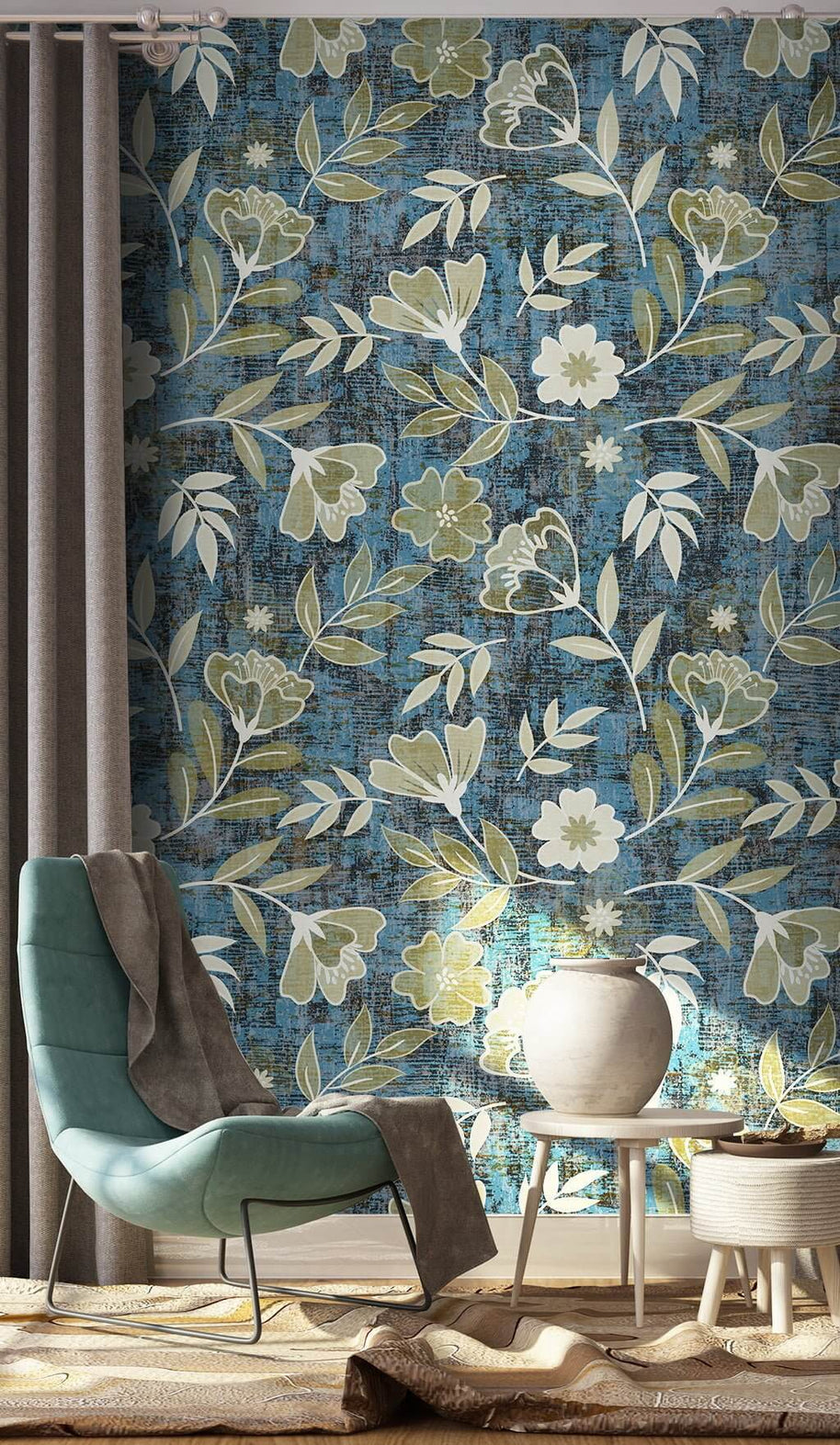 MinimalisticDecor.com-Floral Blue Paradise Wallpaper Mural