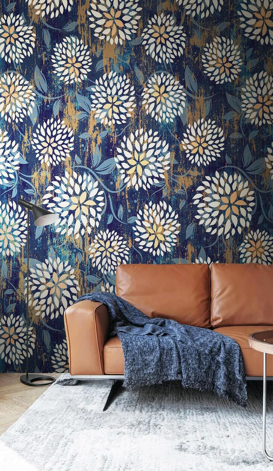 MinimalisticDecor.com-Floral Blues Wallpaper Mural