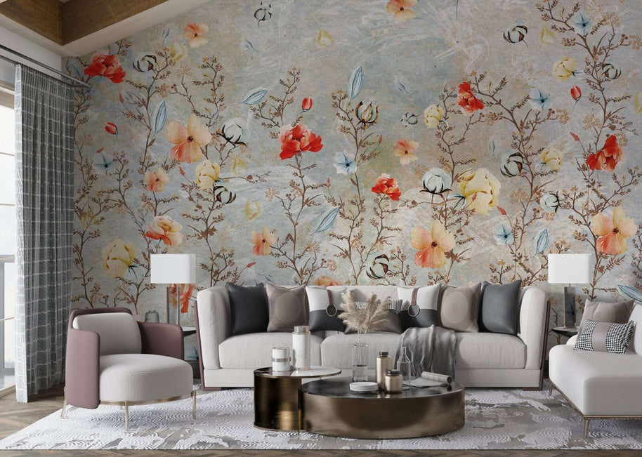 MinimalisticDecor.com-Floral Elegance: Living Room Wallpaper Mural
