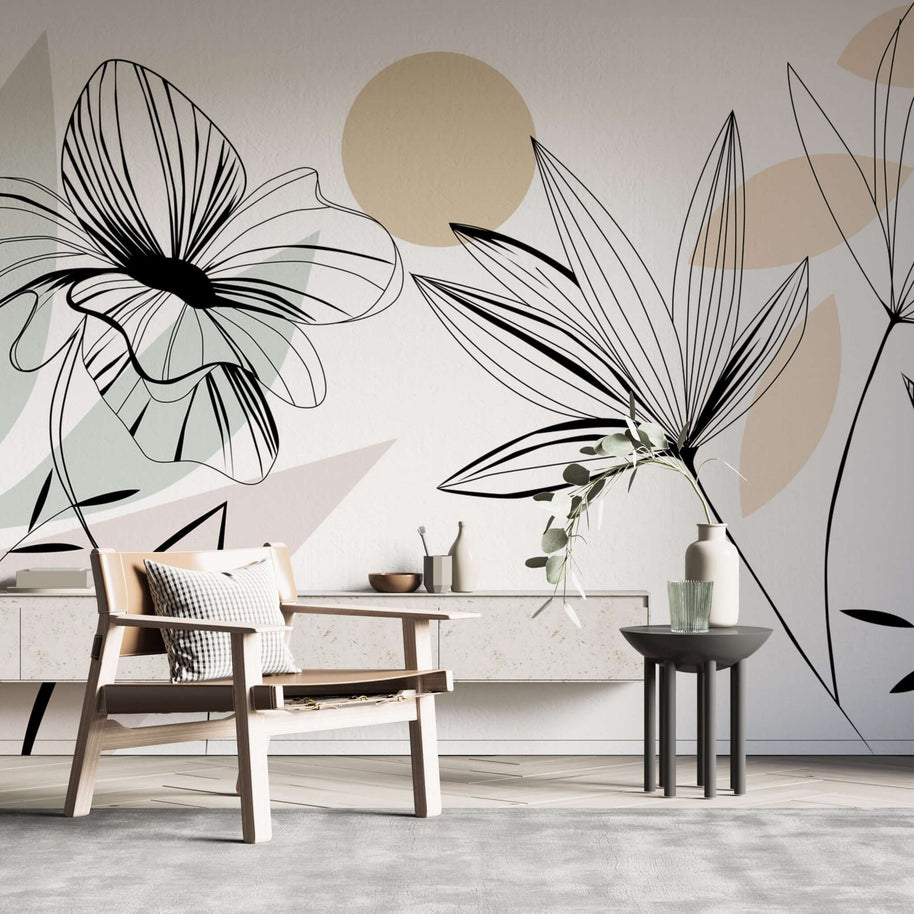 MinimalisticDecor.com-Floral Lines Wallpaper Mural - Enhance your Space