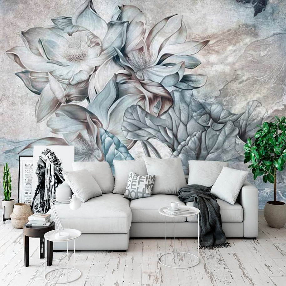 MinimalisticDecor.com-Floral Wallpaper Mural - Tropical Retro Theme