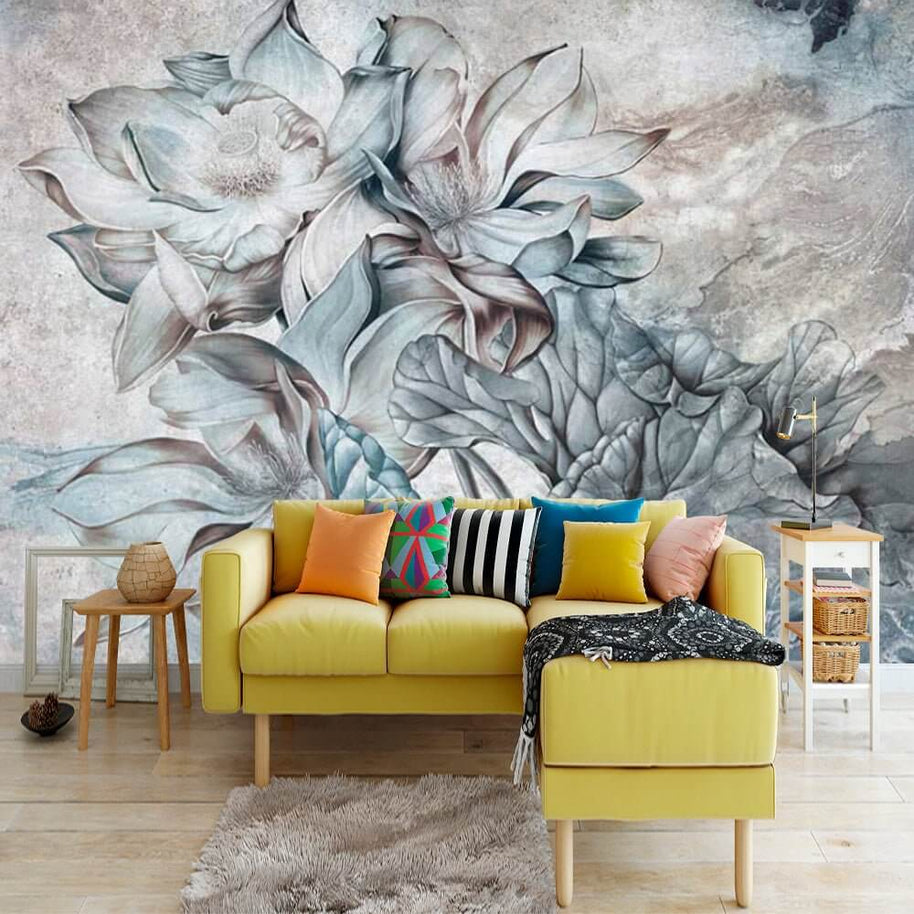 MinimalisticDecor.com-Floral Wallpaper Mural - Tropical Retro Theme
