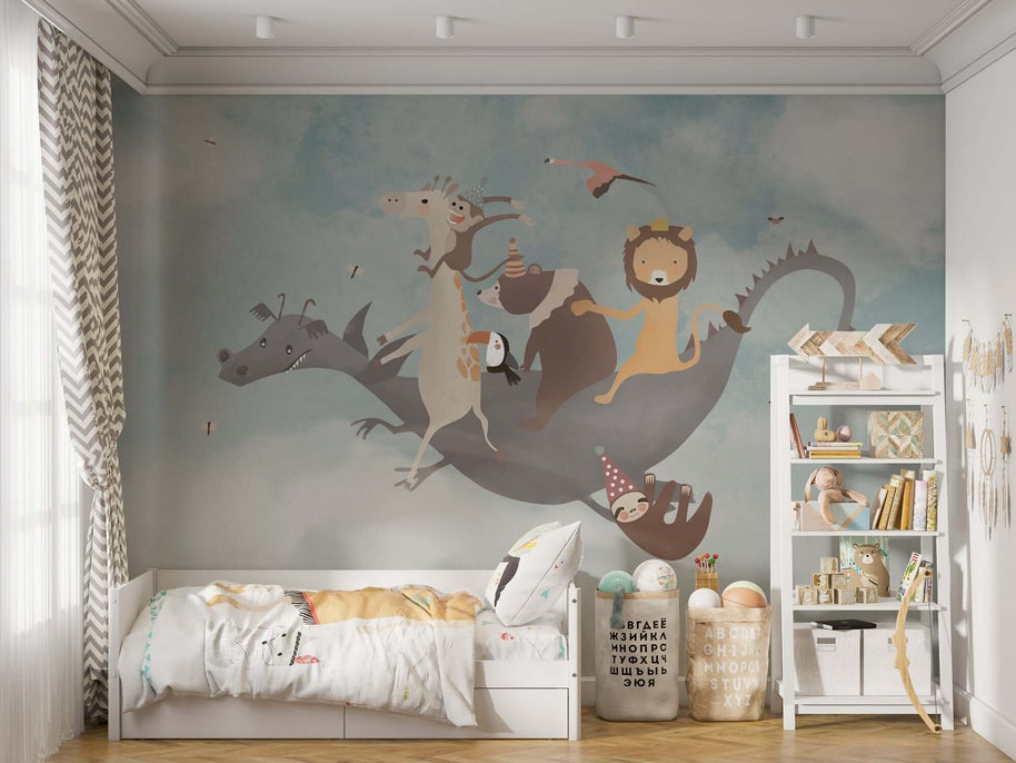 MinimalisticDecor.com-Fly Away Dino - Kids Room Wallpaper Mural
