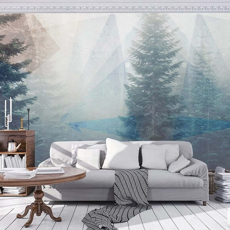 MinimalisticDecor.com-Foggy Forest Natural Scenery Wallpaper for Home Wall Decor