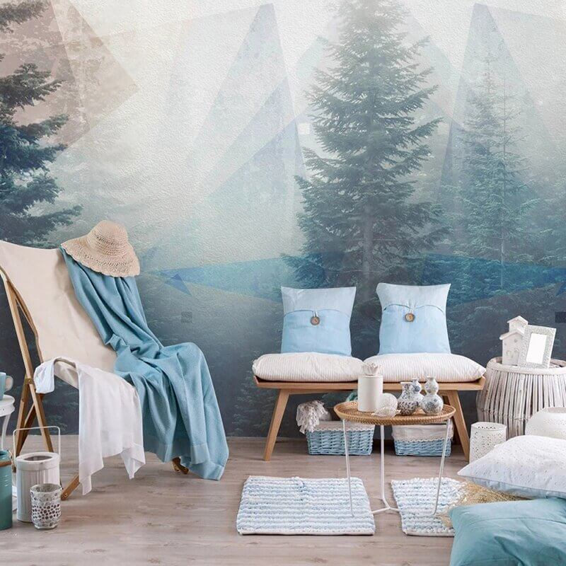 MinimalisticDecor.com-Foggy Forest Natural Scenery Wallpaper for Home Wall Decor