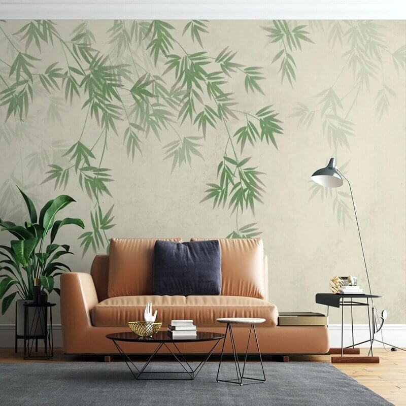 MinimalisticDecor.com-Foggy Green Leaf Wallpaper for Home Wall Decor