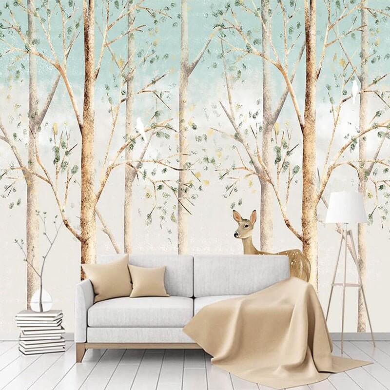 MinimalisticDecor.com-Forest Friends: Kids Room Deers in Forest Wallpaper