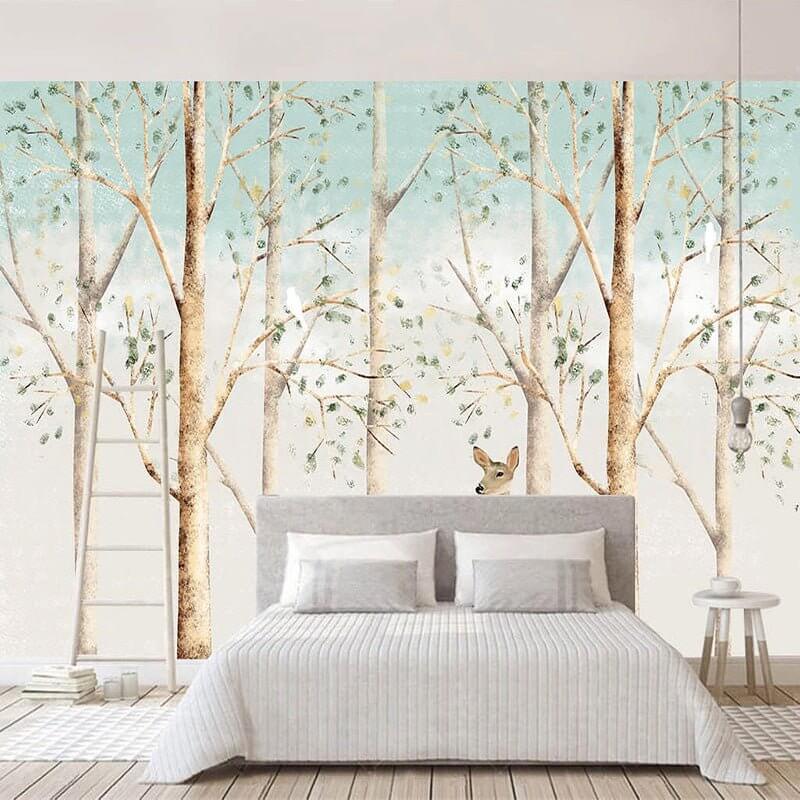 MinimalisticDecor.com-Forest Friends: Kids Room Deers in Forest Wallpaper