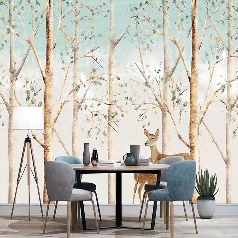 MinimalisticDecor.com-Forest Friends: Kids Room Deers in Forest Wallpaper