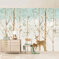 MinimalisticDecor.com-Forest Friends: Kids Room Deers in Forest Wallpaper