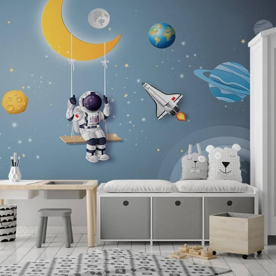 MinimalisticDecor.com-Galactic Adventures Space Rocket Wallpaper