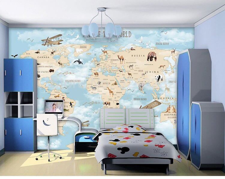 MinimalisticDecor.com-GeoExplorers: Interactive Blue Theme World Map Wallpaper for Kids