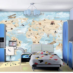 MinimalisticDecor.com-GeoExplorers: Interactive Blue Theme World Map Wallpaper for Kids
