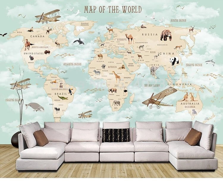 MinimalisticDecor.com-GeoExplorers: Interactive Green Theme World Map Wallpaper for Kids