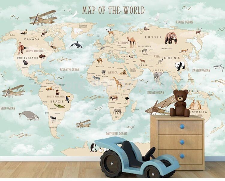 MinimalisticDecor.com-GeoExplorers: Interactive Green Theme World Map Wallpaper for Kids