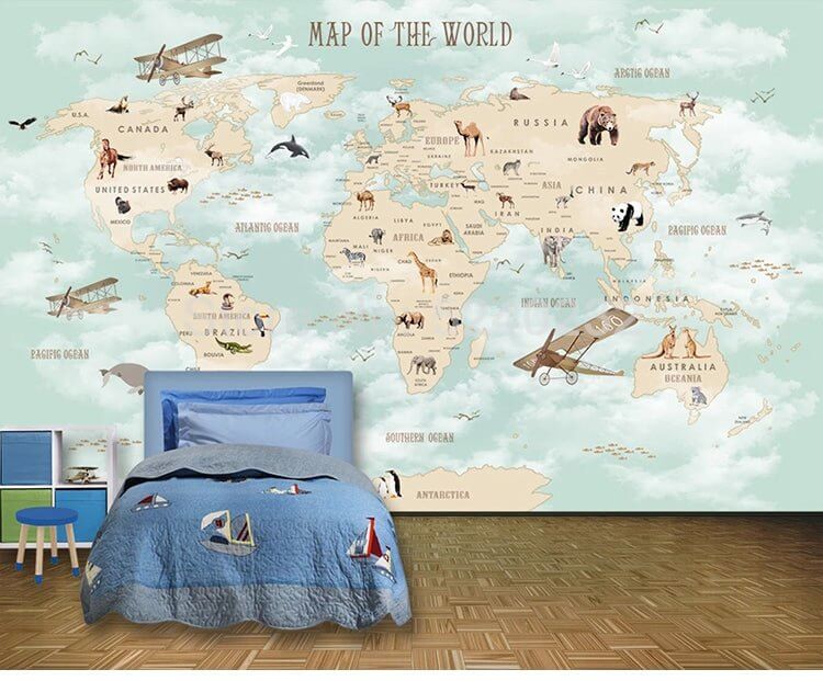 MinimalisticDecor.com-GeoExplorers: Interactive Green Theme World Map Wallpaper for Kids