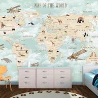MinimalisticDecor.com-GeoExplorers: Interactive Green Theme World Map Wallpaper for Kids