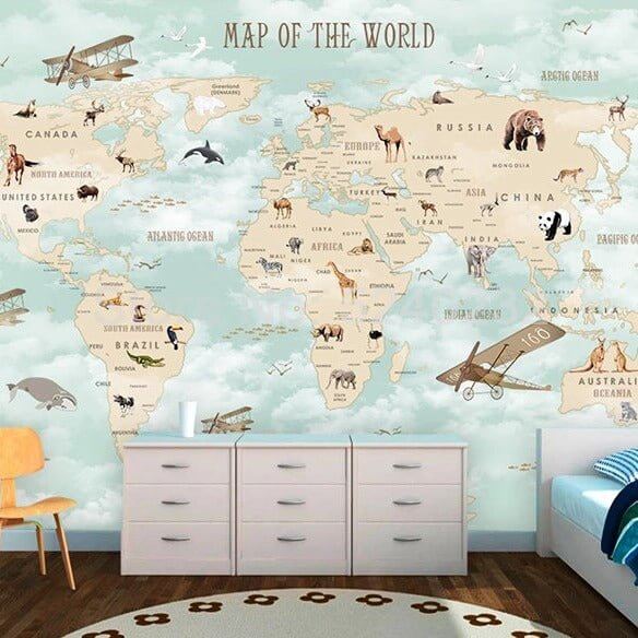 MinimalisticDecor.com-GeoExplorers: Interactive Green Theme World Map Wallpaper for Kids