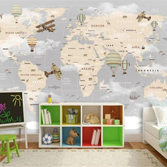 MinimalisticDecor.com-GeoExplorers: Interactive Greyish Theme World Map Wallpaper for Kids