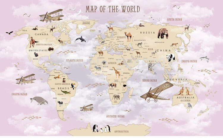 MinimalisticDecor.com-GeoExplorers: Interactive Purple Theme World Map Wallpaper for Kids