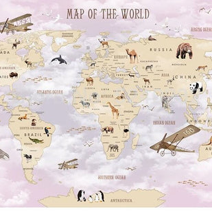MinimalisticDecor.com-GeoExplorers: Interactive Purple Theme World Map Wallpaper for Kids