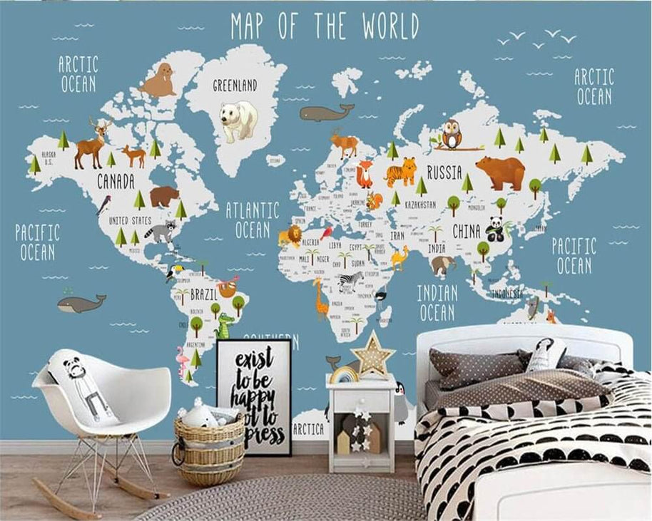 MinimalisticDecor.com-GeoExplorers: Interactive Sea Theme World Map Wallpaper for Kids