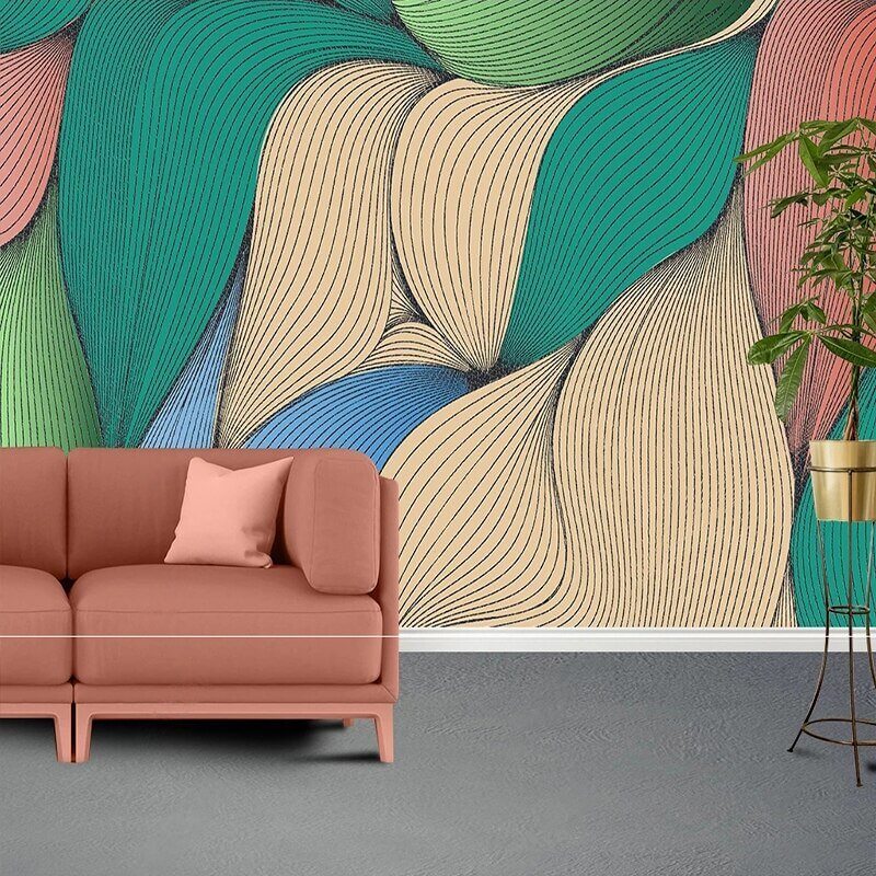 MinimalisticDecor.com-Geometric Colourful Leaf Effect Wallpaper for Home Wall Decor