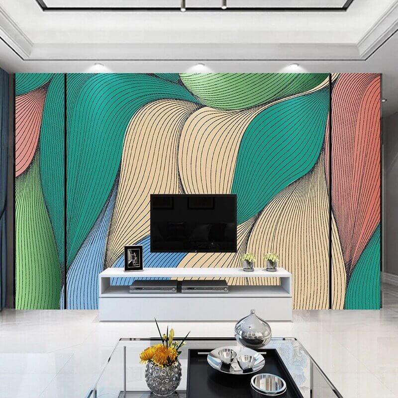 MinimalisticDecor.com-Geometric Colourful Leaf Effect Wallpaper for Home Wall Decor
