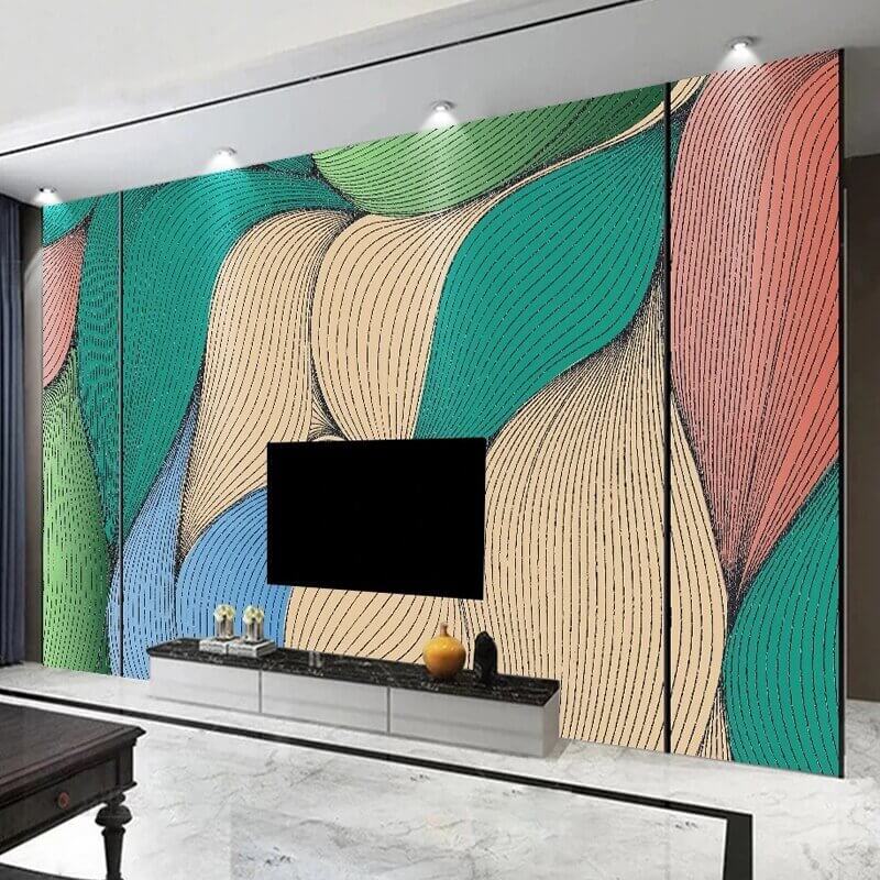 MinimalisticDecor.com-Geometric Colourful Leaf Effect Wallpaper for Home Wall Decor