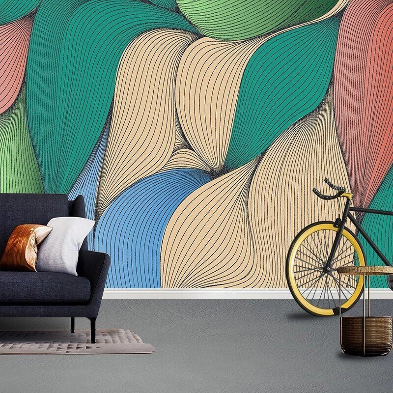 MinimalisticDecor.com-Geometric Colourful Leaf Effect Wallpaper for Home Wall Decor