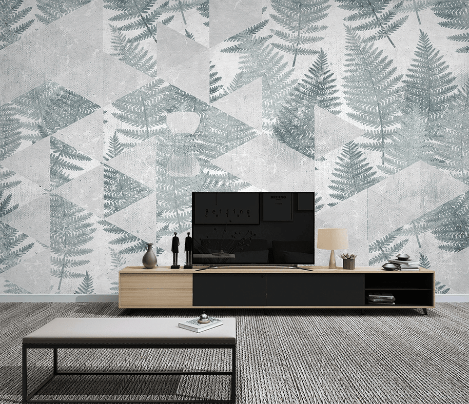 MinimalisticDecor.com-Geometric Green Leaf Pattern Wallpaper Murals