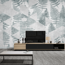 MinimalisticDecor.com-Geometric Green Leaf Pattern Wallpaper Murals