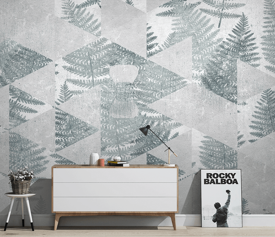 MinimalisticDecor.com-Geometric Green Leaf Pattern Wallpaper Murals