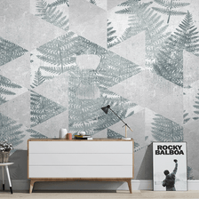 MinimalisticDecor.com-Geometric Green Leaf Pattern Wallpaper Murals