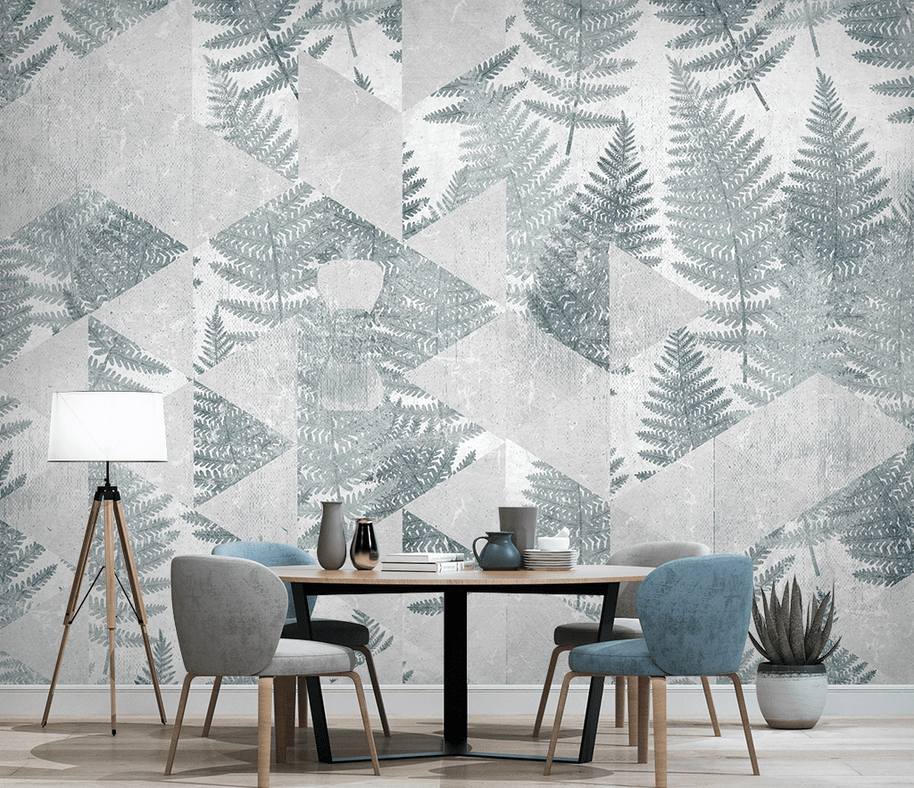 MinimalisticDecor.com-Geometric Green Leaf Pattern Wallpaper Murals