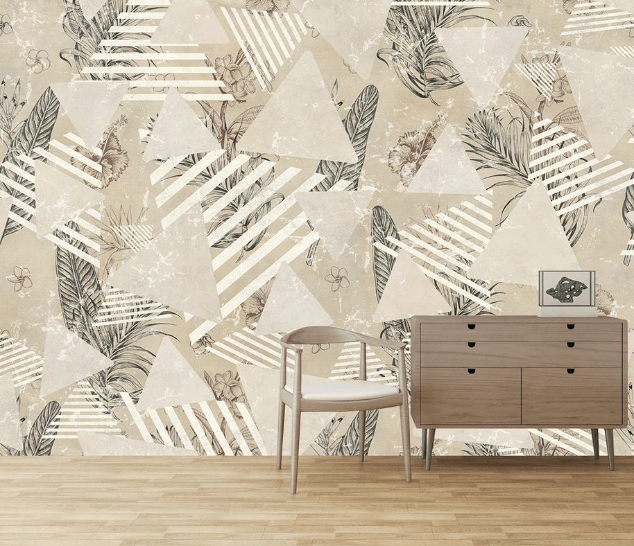 MinimalisticDecor.com-Geometric Leaf Pattern Wallpaper Murals for Wall Decor