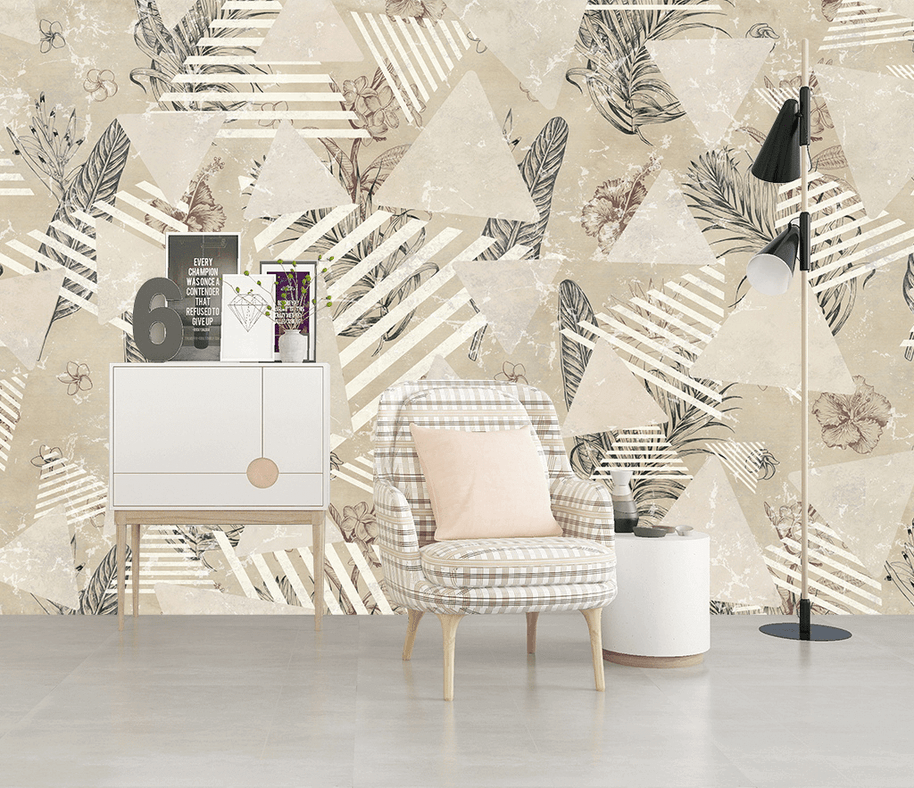 MinimalisticDecor.com-Geometric Leaf Pattern Wallpaper Murals for Wall Decor