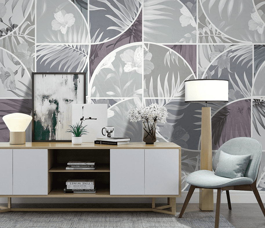 MinimalisticDecor.com-Geometric Leaf Patterned Wallpaper Murals