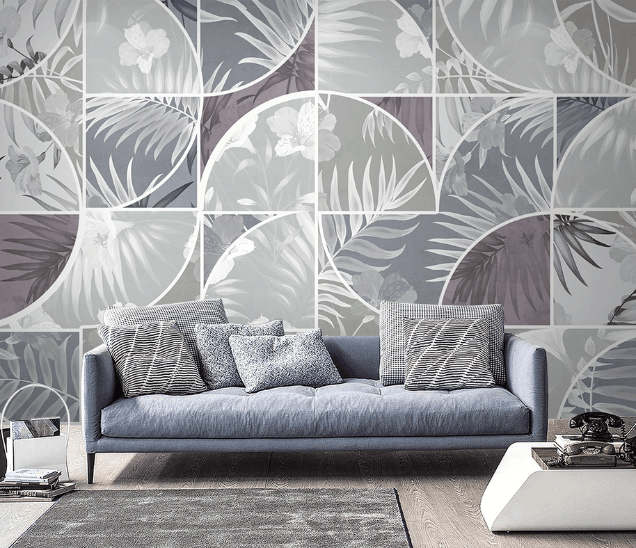 MinimalisticDecor.com-Geometric Leaf Patterned Wallpaper Murals