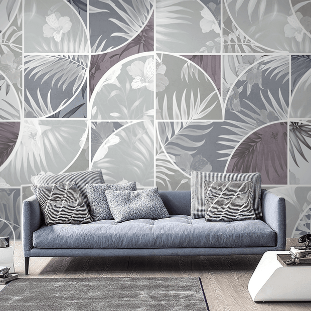 MinimalisticDecor.com-Geometric Leaf Patterned Wallpaper Murals