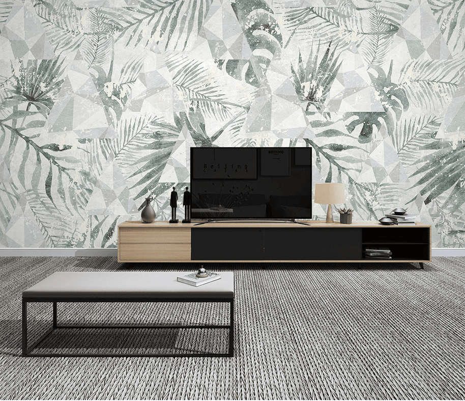 MinimalisticDecor.com-Geometric Leafs Design - Tropical Wallpaper Murals