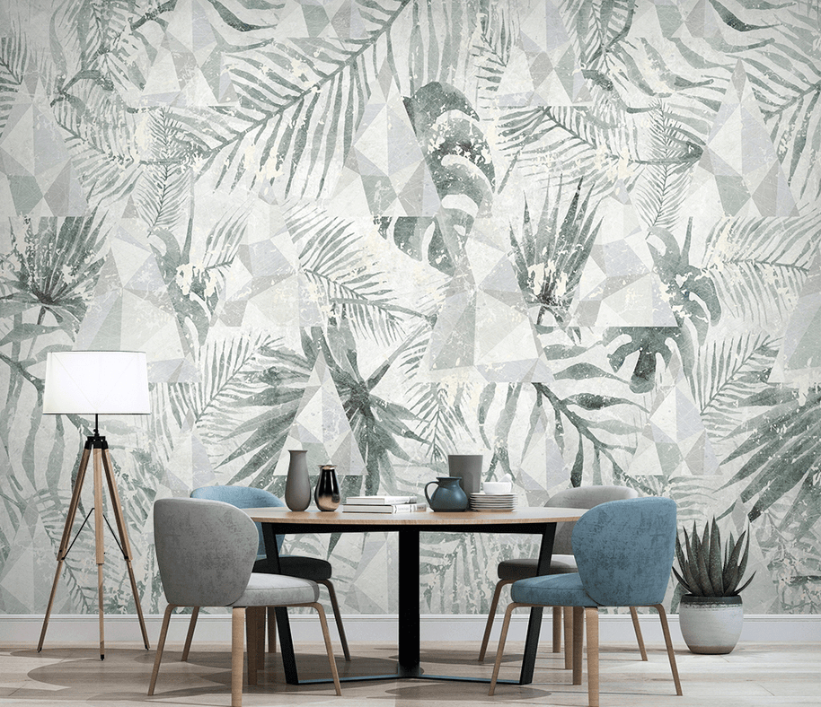 MinimalisticDecor.com-Geometric Leafs Design - Tropical Wallpaper Murals