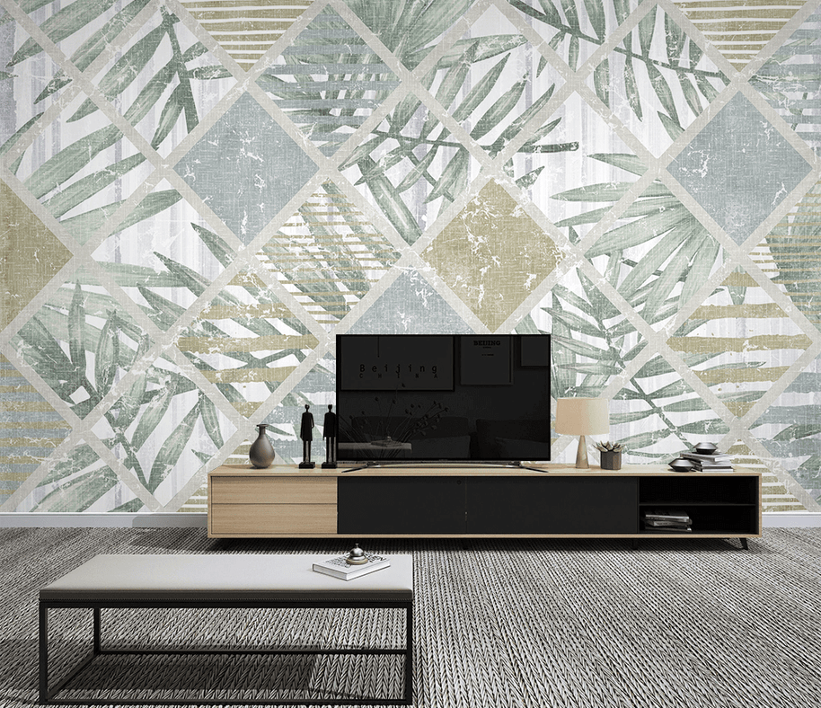 MinimalisticDecor.com-Geometric Leafs Textured Wallpaper Murals