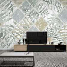 MinimalisticDecor.com-Geometric Leafs Textured Wallpaper Murals