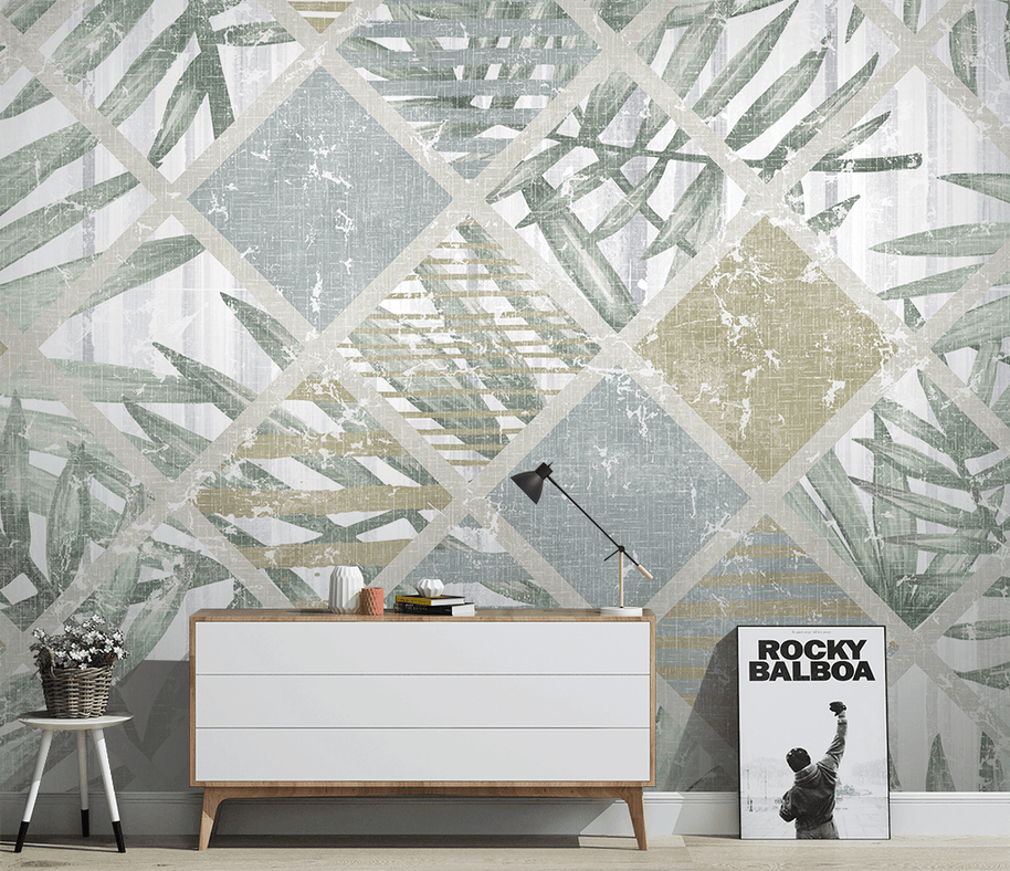 MinimalisticDecor.com-Geometric Leafs Textured Wallpaper Murals