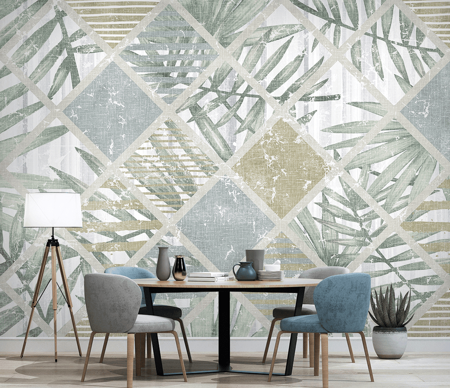 MinimalisticDecor.com-Geometric Leafs Textured Wallpaper Murals