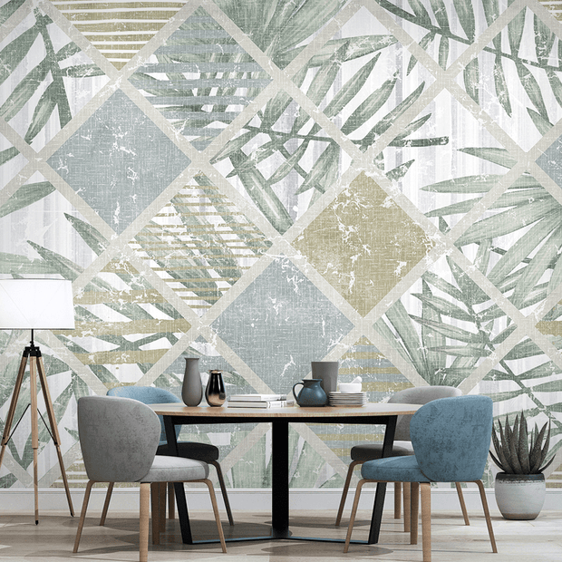 MinimalisticDecor.com-Geometric Leafs Textured Wallpaper Murals