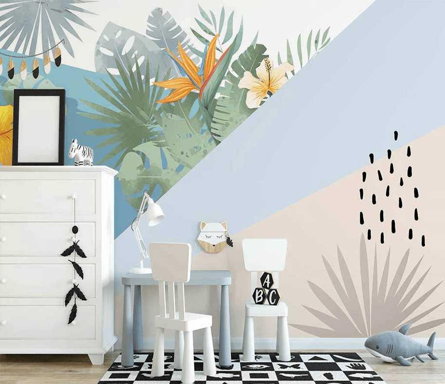 MinimalisticDecor.com-Geometric Line Leafs Wallpaper Murals