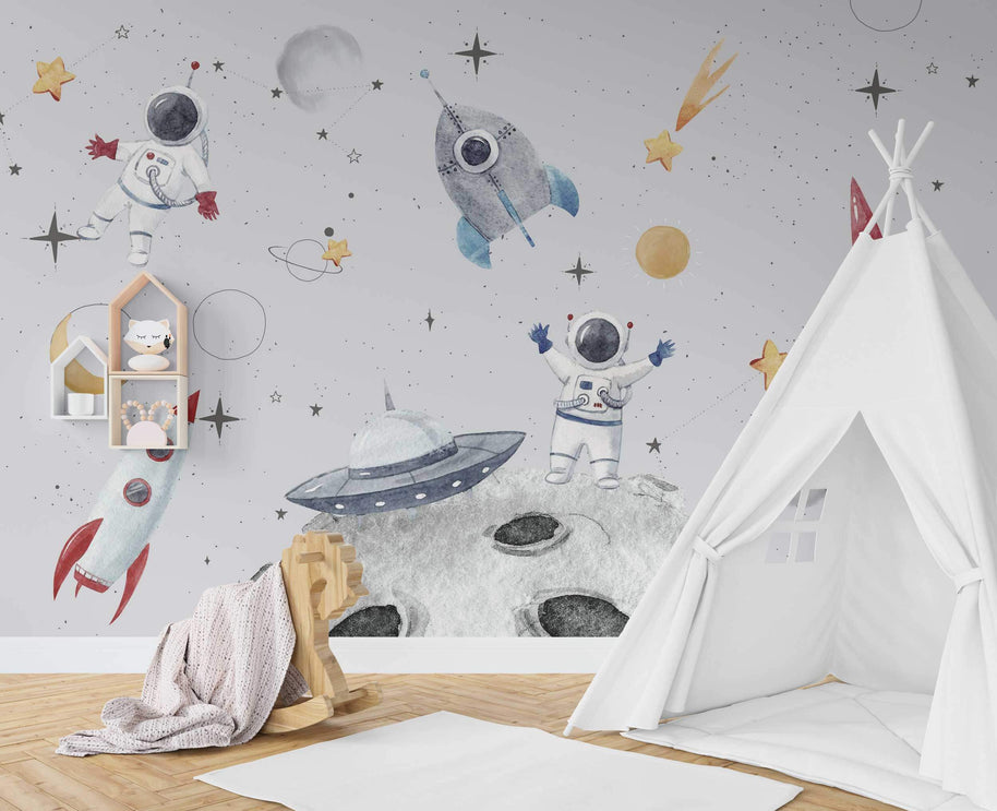 MinimalisticDecor.com-Get in Space Astronaut: Kids Room Wallpaper Mural