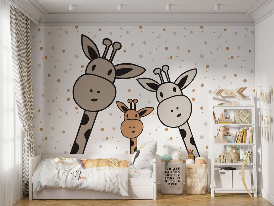 MinimalisticDecor.com-Giraffe Family: Baby Nursery Wallpaper Mural